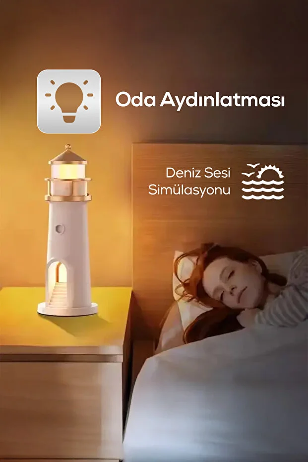 Deniz Feneri Temalı Akıllı Gece Lambası Bluetooth Bağlantısı, Deniz Sesi, Dekoratif Lamba